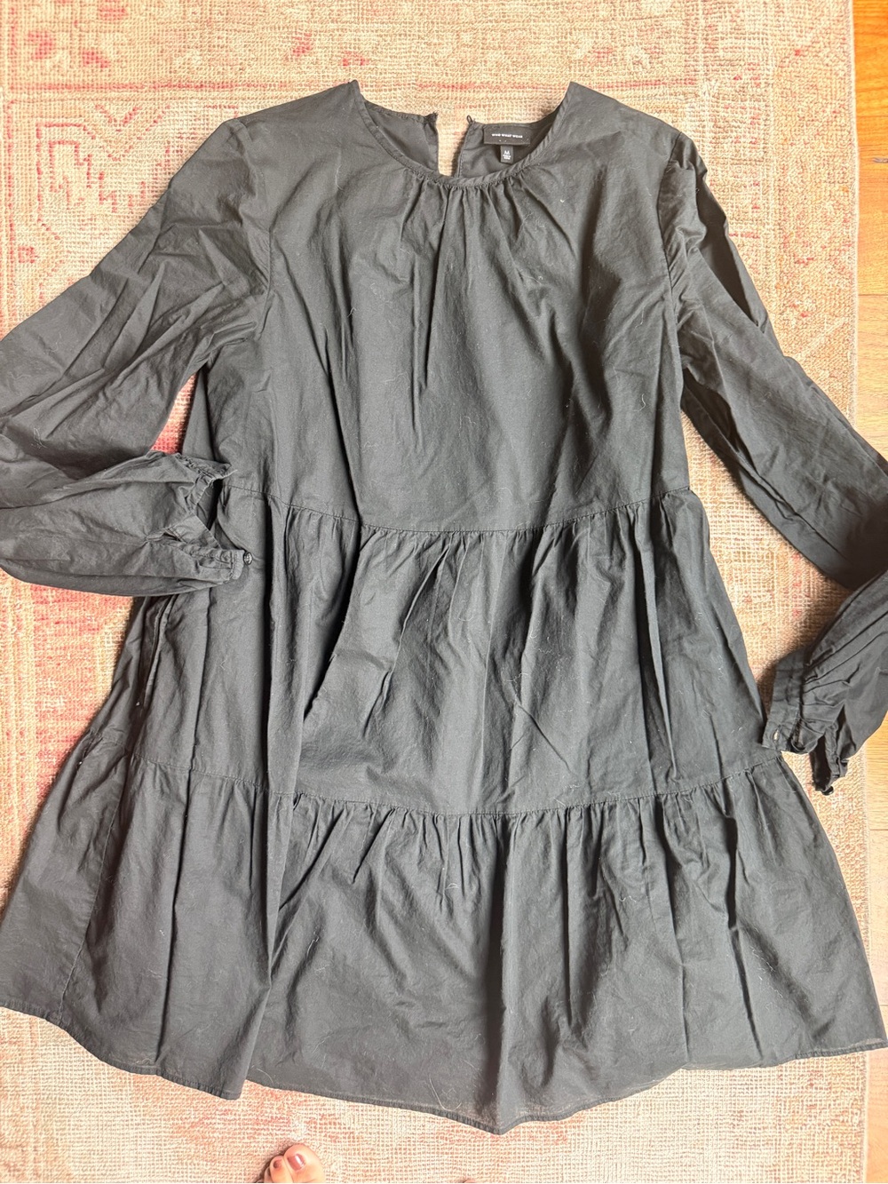 Who What Wear Black Tiered Long Sleeve Mini Dress with Button Cuffs